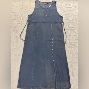 KEREN hart Denim Blue Maxi Dress with Floral Buttons